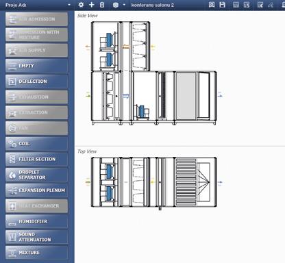 Projedeki ihtiyaca göre seçilen EVO Modüler Klima Santraline ait detaylı ölçülerin de bulunduğu ölçekli teknik çizim DXF formatında sağlanır.