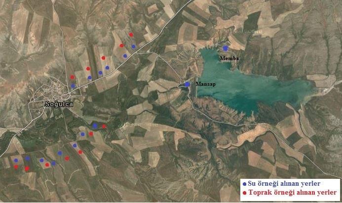 273 ğulca köyünde sulama amaçlı kullanılan vanaların bulunduğu araziler göz önüne alınarak örnek alma yerleri tespit edilmişir (Şekil 1).