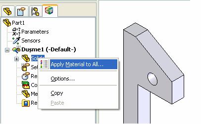 Model için malzeme tanımı Solids üzerinde