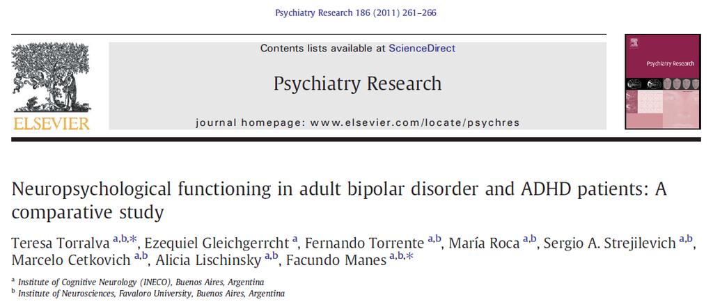 Bipolar bozukluk (s:15), DEHB (s:19), kontrol (s:15) Erişkin DEHB hastaları