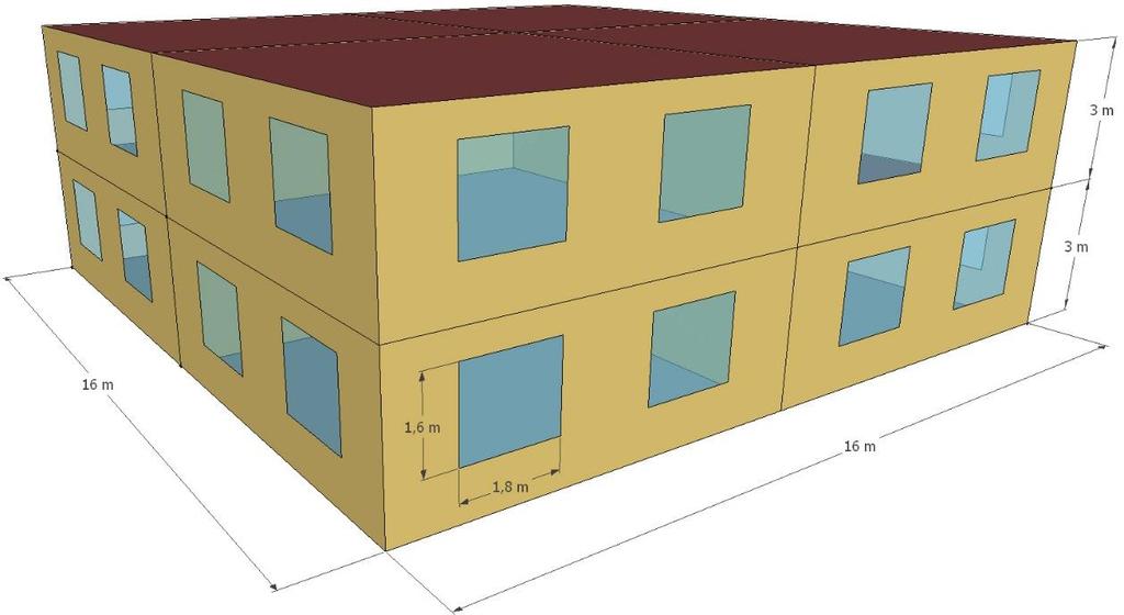 12. ULUSAL TESĠSAT MÜHENDĠSLĠĞĠ KONGRESĠ 8-11 NĠSAN 2015/ĠZMĠR 2168 ġekil 1. Simülasyona temel alınan bina ve boyutları. Baz alınan örnek bina TS825 esas alınarak tasarlanmıģtır.