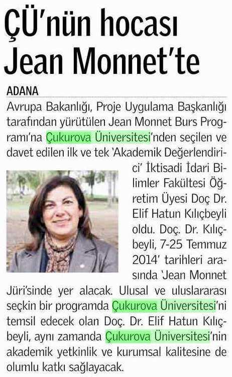 ÇÜ NÜN HOCASI JEAN MONNET TE Yayın Adı : Adana Refleks