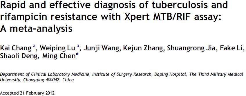 Meta Analiz: Tüberküloz PZT-2 YORUM: Xpert MTB/RIF testi klinik örneklerden tüberküloz tanısı ve rifampisin direncinin saptanmasında hızlı ve