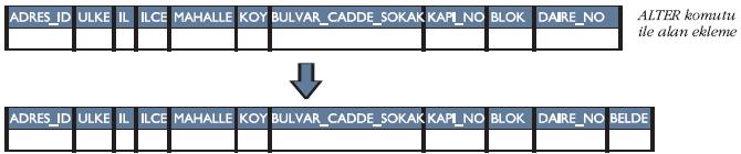 Tabloya alan eklemek için ALTER TABLE komutuna ADD komutu da eklenmelidir.