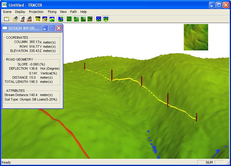 Arazinin topografik yüzey bilgileri vektör tabanlı CBS yazılımı olan ArcView GIS programının Spatial Analyst ve 3D Analyst uzantıları kullanılarak oluşturulabilmektedir (Şekil 5).
