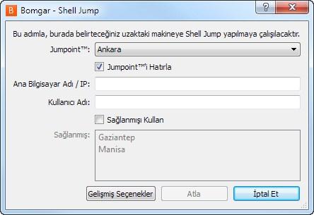 Bir Shell Jump oturumu başlatmak için, Shell Jump iletişim kutusunu şuradan açın: Destek Teknisyeni konsolunun Teknik Destek menüsü Kuyruklarınızın üstündeki Shell Jump düğmesinden Sistem tepsisi