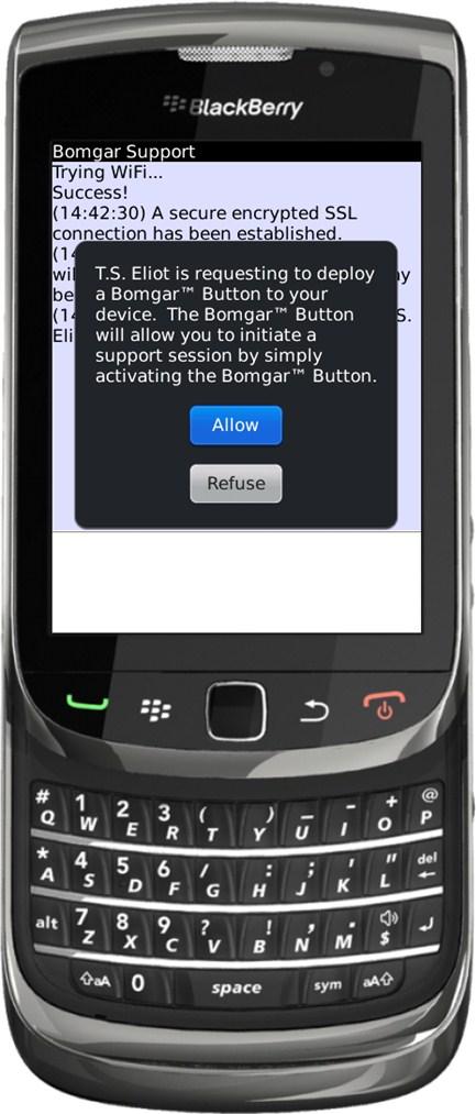 BlackBerry Bomgar Button Bomgar Button'ları, bir destek teknisyeni tarafından, bir oturum içerisinden bir BlackBerry aygıtına
