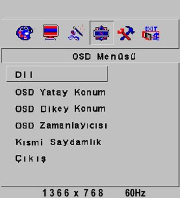 3.4.2.4 OSD Menüsü 14. Dil (Language) Listeden menü dilini seçebilirsiniz. 15. OSD Yatay Konum 1 100 arasında seçim yaparak OSD menü ekranının yatay pozisyonunu ayarlayabilirsiniz. 16.
