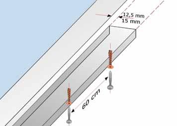Ses yalıtım bandının hazırlanması BoardeX Duvar C 100 ve Duvar U 100 profillerinin altına 10 cm genişlikteki ses yalıtım bandı yapıştırılır.