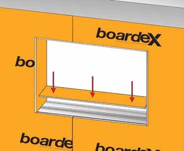 58 59 Pencere uygulama detayı Pencere boşluğundaki, profiller üzerine uygun boyutlarda BoardeX parçaları kesilerek yerleştirilir ve pencere kenarları kapatılır.
