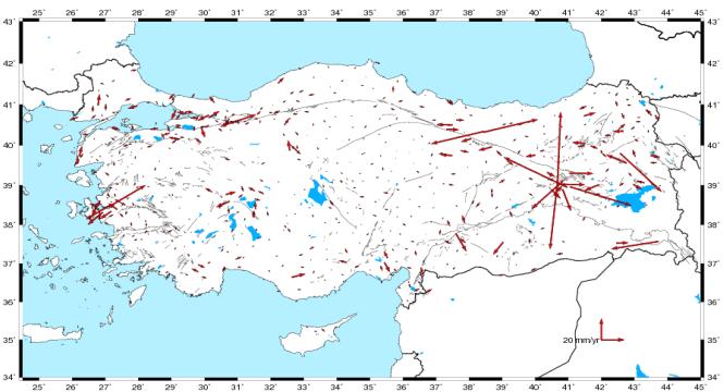 B.Aktuğ vd. 6. HIZ KESTİRİMLERİ Türkiye ve çevresinde toplam 547 nokta analiz edilmiş olup, bu noktaların 73 adedi tek epoklu, 84 adedi ise iki veya daha fazla epokta gözleme sahiptir.