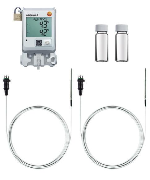 bataryalar ve kalibrasyon sertifikası dahil Saveris 2-H2; sıcaklık ve bağıl nem ölçümü için ekranlı kablosuz veri kayıt cihazı (WLAN), bir harici nem probu için bağlantı, USB kablo, duvar tutucusu,