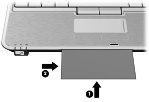 4. Bilgisayarın önündeki iş kartviziti yuvasına (1) bir kartvizit yerleştirip web kamerasıyla hizalamak için kartı sağa kaydırın (2).