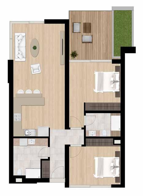 2+1 Kat Planı 3 9 NET BRÜT GENEL BRÜT 89.76 m² 125.58 m² 171.30 m² 6 1 Giriş Holü 2 Mutfak 3 Salon 4 Banyo 1 5 Banyo 2 6 Yatak Odası 1 7 Yatak Odası 2 8 Hol 9 Deck Bahçe 5.78 m² 12.32 m² 24.53 m² 7.