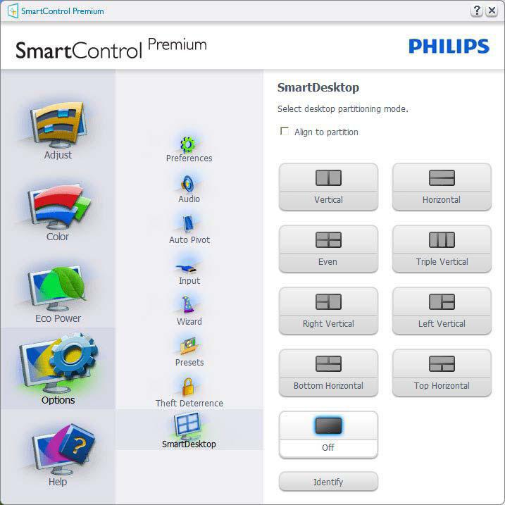 3. Görüntü Optimizasyonu 3.5 SmartDesktop Kılavuzu SmartDesktop SmartDesktop, SmartControl Premium içinde yer alır. SmartControl Premium u yükleyin ve Options (Seçenekler) den SmartDesktop ı seçin.