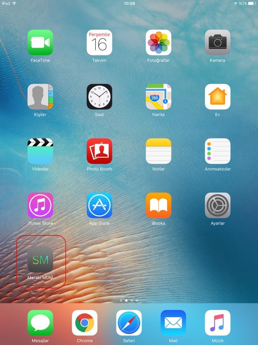 İndirme işlemi tamamlandıktan sonra görselde olduğu gibi SM simgeli Meraki MDM