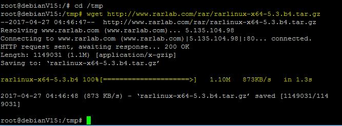 Cd /tmp komutu ile tmp dizinine ulaşıp wget http://www.rarlab.com/rar/rarlinux-x64-5.3.b4.tar.