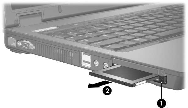 PC Kartları (yalnızca belirli modellerde) 3. PC Kartõ nõ çõkarmak için: a. PC Kartõ yuvasõnõ çõkarma düğmesine 1 basõn.