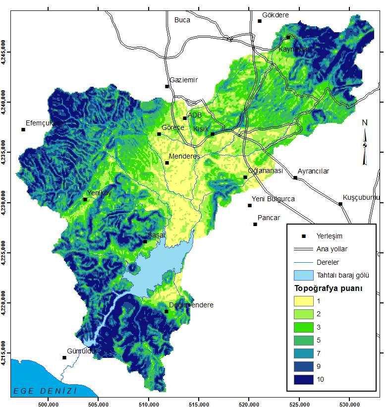 Yeraltı Suyu Kalite Verisi ile Optimize Edilmiş Yeraltı Suyu Kirlenebilirlik Haritaların Oluşturulması: Tahtalı Havzası Örneği Şekil 3: Topoğrafya, doygun olmayan katman ve doygun akifer hidrolik