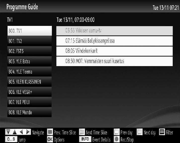 INFO (Event Details): Displays the programmes in detail.