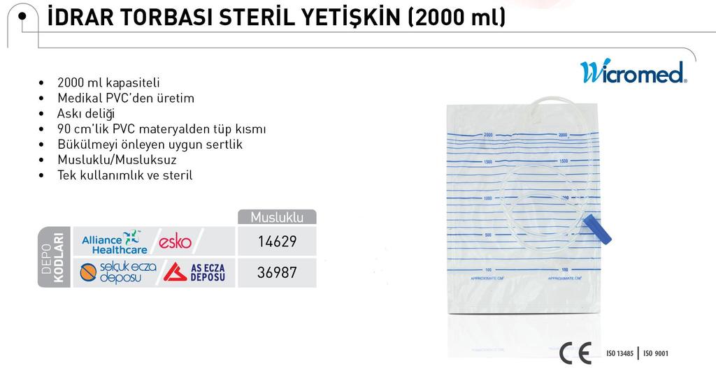 İDRAR TORBASI STERİL MUSLUKLU 2000 CC.
