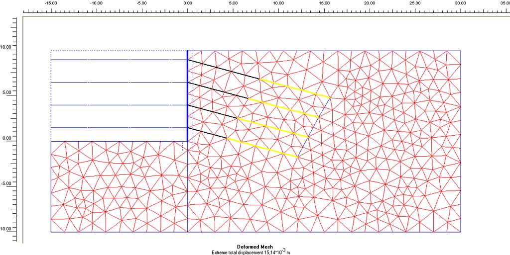 248 Ek 6 Şekil 17 Model 4 ankraj destekli kazı için nümerik model H=10.0 m Toplam deplasman 15.