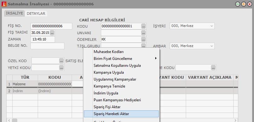 Satış ve Satınalma Siparişlerinin İrsaliye ve Faturaya Aktarılması Siparişler; Sipariş Fişleri Sipariş Hareketleri listelenerek irsaliye ve faturaya aktarılır.