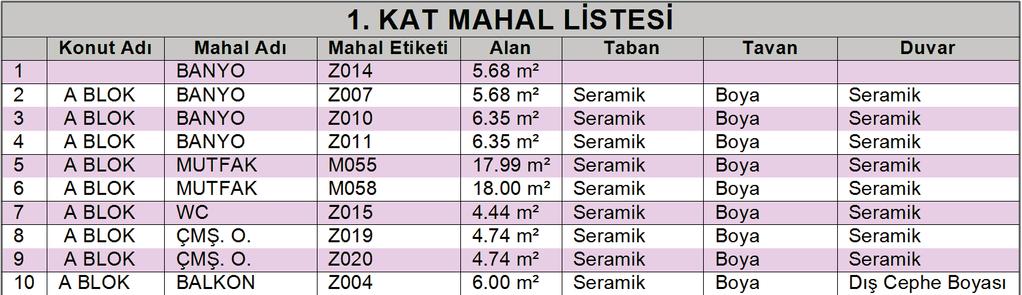 özelliklerinin tablo formatında otomatik listelenmesi.