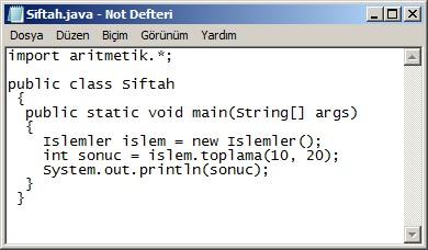 Devamında kullandığımız bilgisayarda mevcut \Projeler klasörü içinde \proje1 adında bir klasör hazırlayıp aşağıda içeriği verilen kod dosyasını bu klasöre kaydettik.