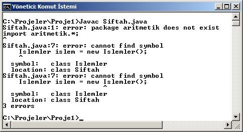 88 Java Programlama Dili * "Islemler.java" adıyla hazırlayıp "aritmetik" klasörüne kaydettiğimiz kod dosyasını konsolda derleyip class uzantılı dosya hazırladık.