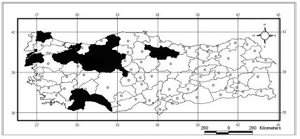 121 Harita 1.18. Clytus schurmanni Sama, 1996: nin Türkiye deki Yayılışı EK-1.