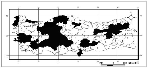 126 Harita 1.28. Phytoecia icterica icterica (Schaller, 1783): nın Türkiye deki Yayılışı EK-1.