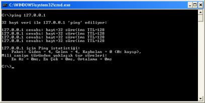 Ping komutu bir bilgisayara 32 byte lık bir