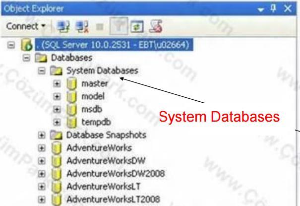 SQL Server kurulumuyla beraber 4 adet sistem veritabanı kurulur.