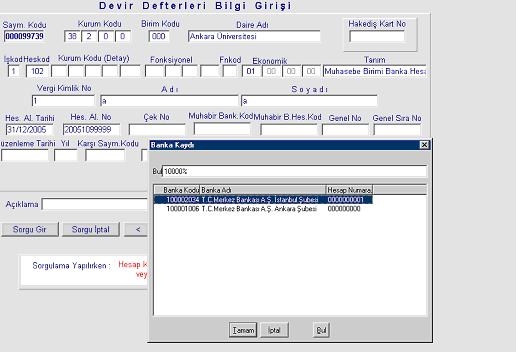 102 Banka Hesabının Devri - Devir defterleri bilgi giriş formu açılır. - Kurumsal kod alanına muhasebe biriminin kurumsal kodu girilir. Enter tuşuna - İmleç, İş Kod alanına gelir.