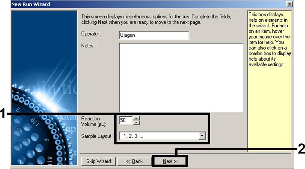 New Run Wizard diyalog kutusu. 7. PCR reaksiyon hacmi için 50 seçin ve Next kısmına tıklayın (Şekil 2). Şekil 2.