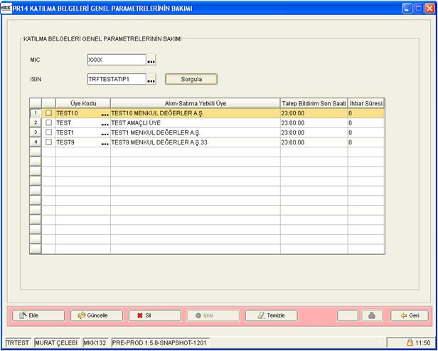 TRTEST üyesi kullanıcısı MKS ekranları aracılığıyla veya CSV Dsya aktarımı ile
