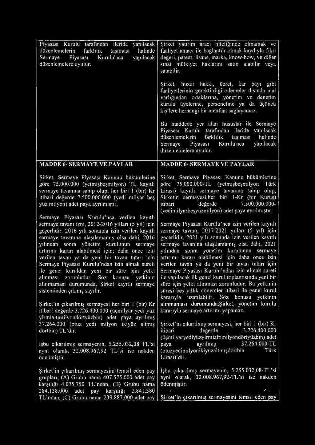 Şirket, huzur hakkı, ücret, kar payı gibi faaliyetlerinin gerektirdiği ödemeler dışında mal varlığından ortaklarına, yönetim ve denetim kurulu üyelerine, personeline ya da üçüncü kişilere herhangi