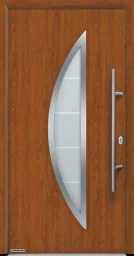 1,2 W/ (m² K) ye kadar* Çift izolasyon camı, dışta VSG, içte VSG, Float Motif 900 Görsel: Decograin Golden Oak Çelik dolgu üzerine paslanmaz çelik kapı tutamağı HB 38-2,