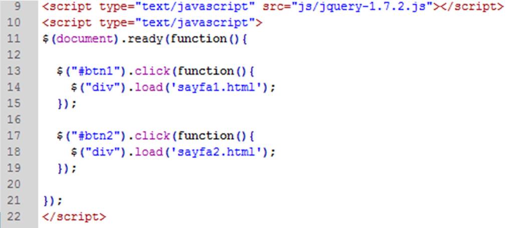 Ajax uygulaması geliştirmek için jquery birçok fonksiyona sahiptir. $(document).ready(function(){ }); $("#btn1").