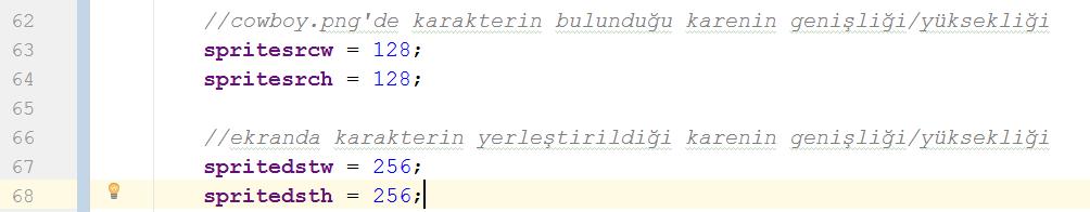 Çizdirme işlemine başlamadan önce bu kareler için genişlik / yükseklik tanımlayalım.