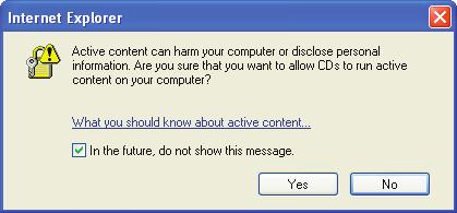 Windows XP Service Pack 2 veya üst versiyonu kullanırken Yazılım kurulumu Aktif içeriklere ilişkin bir uyarı mesajı, CD den SNC araç çubuğu gibi yazılım kurulurken