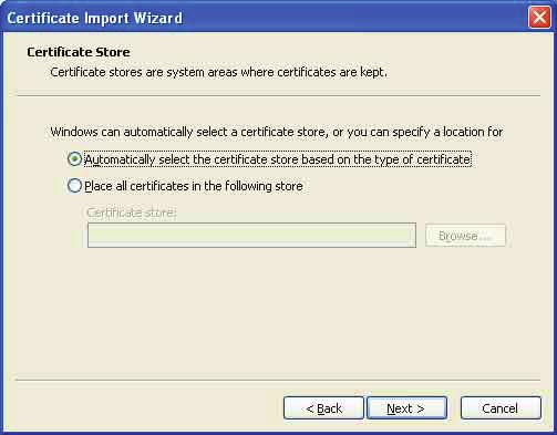4 Automatically selects the certificate store based on the type of