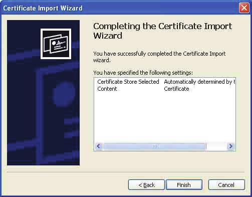 Completing the Certificate Import Wizard görünür.