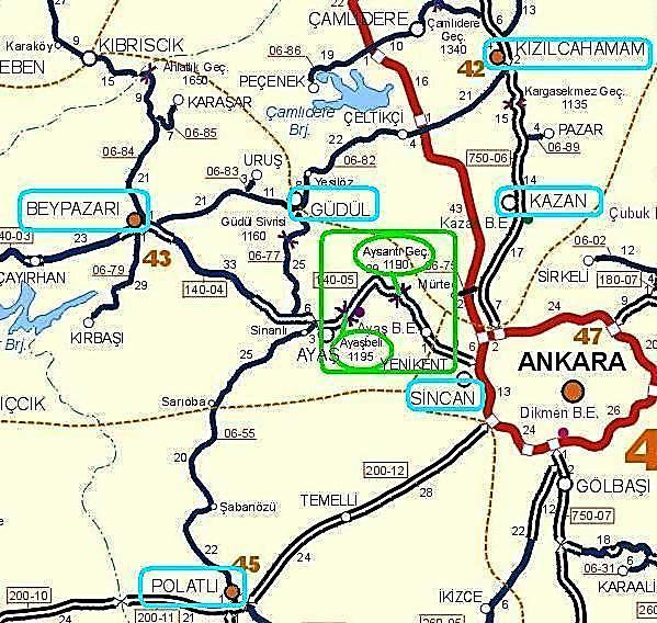 9 3. COĞRAFĠK DURUM AraĢtırma alanı olan Aysantı Beli bölgesi Ankara nın AyaĢ ilçesine bağlı AyaĢ Dağları sınırları içerisinde konumlanmıģtır.