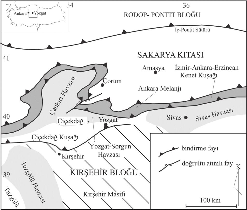 Yozgat-Sorgun Havzasındaki Bazaltik Daykların Konumları: Lütesiyen deki Gerilme Durumu Şekil 1. Figure 1.