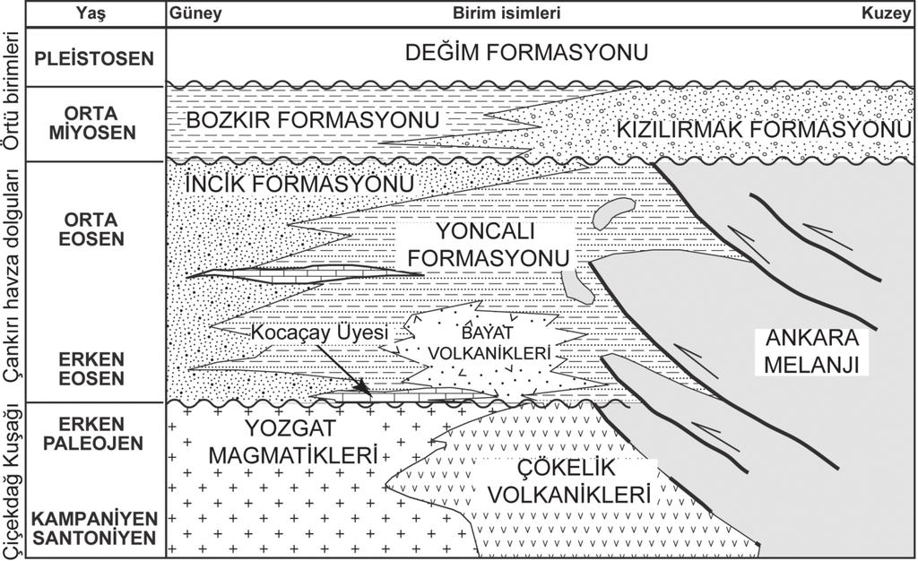 Uğur TEMİZ Şekil 2. Figure 2. Çankırı Baseninin genelleştirilmiş kolon kesiti (Erdoğan vd.