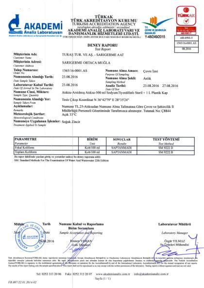 SİSTEME YÜKLENİLMESİ GEREKEN DOKÜMANLAR 5- Bağlı olunan Arıtma Deşarj Suyu Analiz Raporları Merkezi arıtmaya bağlı