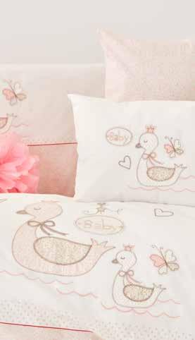 Pink Duck Aplikeli 13 Parça Bebek Seti Nakışlı Nevresim / Embroidery Duvet Cover: 100x150 cm Yatak Çarşafı / Bed