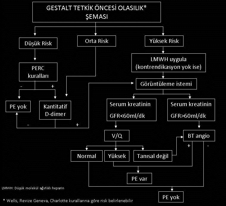 Klinik Sınıflama Nefes darlığı ve hipoksi olan hastalarda: DVT için risk faktörü varsa Nefes darlığını açıklayacak AC oskültasyonu bulguları yoksa Nefes darlığını açıklayacak AC grafi bulguları yoksa